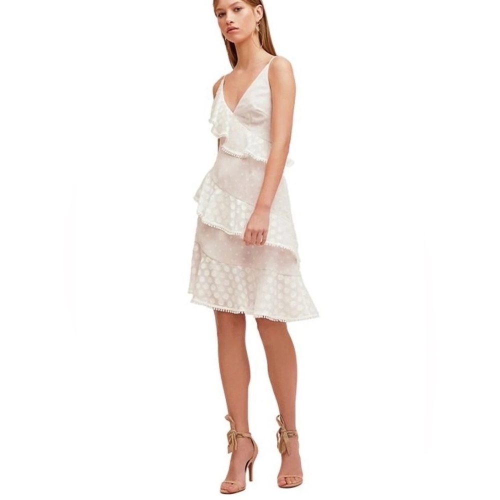 Keepsake the Label See You Now Polka Dot Ruffle Dress Asymmetrical White Dress M